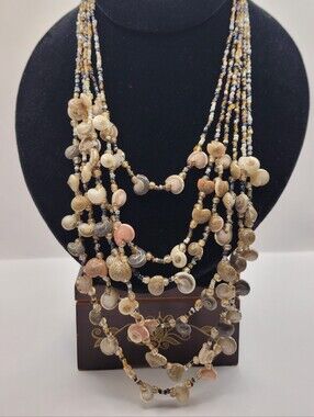 Multi-Strand Shell Bead Necklace in Cream and Taupe